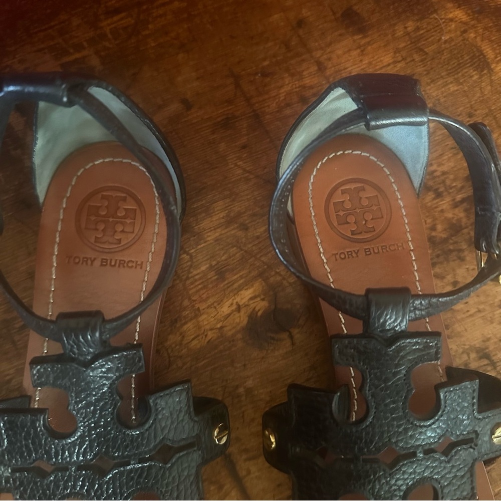 Tory Burch Phoebe Logo Thong Sandal Black 7.5 - Picture 3 of 10